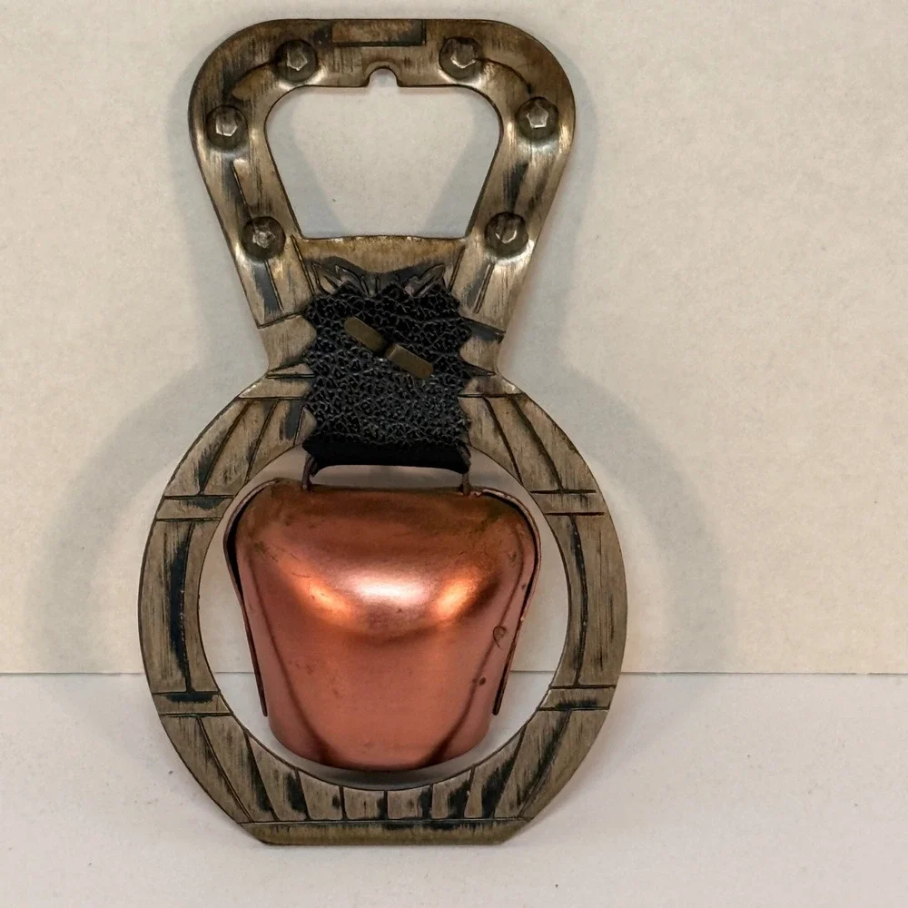 Vintage‎ Alpine Souvenir Bottle Opener with Hand Painted Edelweiss Cowbell Metal